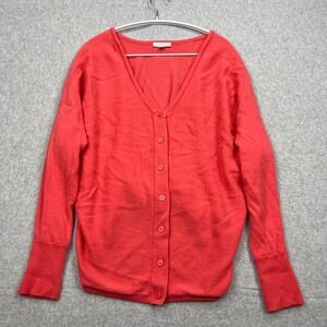 Garnet Hill Cardigan Women's Medium Coral 100% Cashmere V-Neck Button Up Sweater